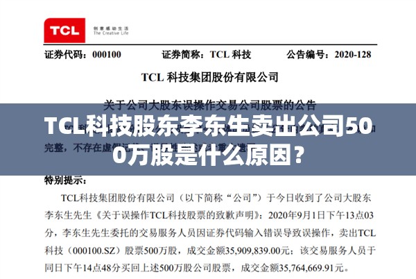 TCL科技股东李东生卖出公司500万股是什么原因？