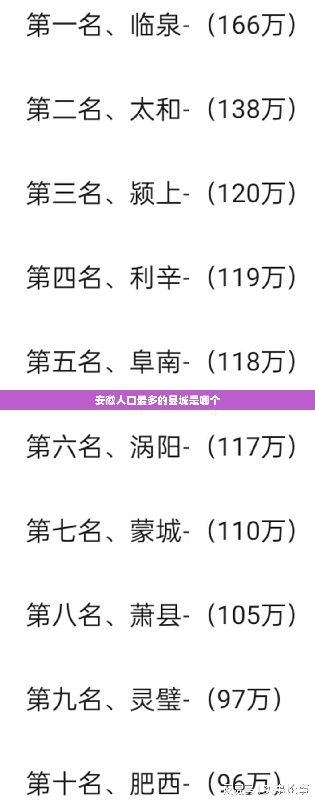 安徽人口最多的县城是哪个