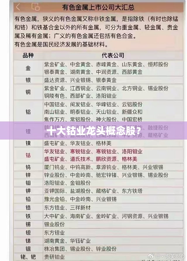 十大钴业龙头概念股? 十大钴业龙头概念股?