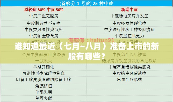 谁知道最近（七月~八月）准备上市的新股有哪些？