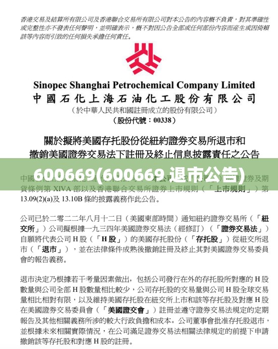 600669(600669 退市公告) 600669(600669 退市公告)