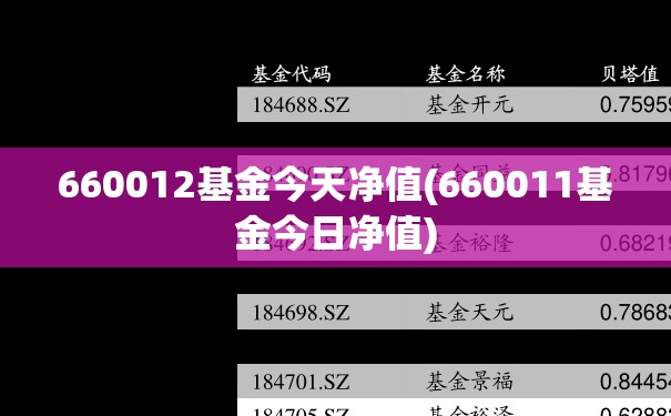 660012基金今天净值(660011基金今日净值)