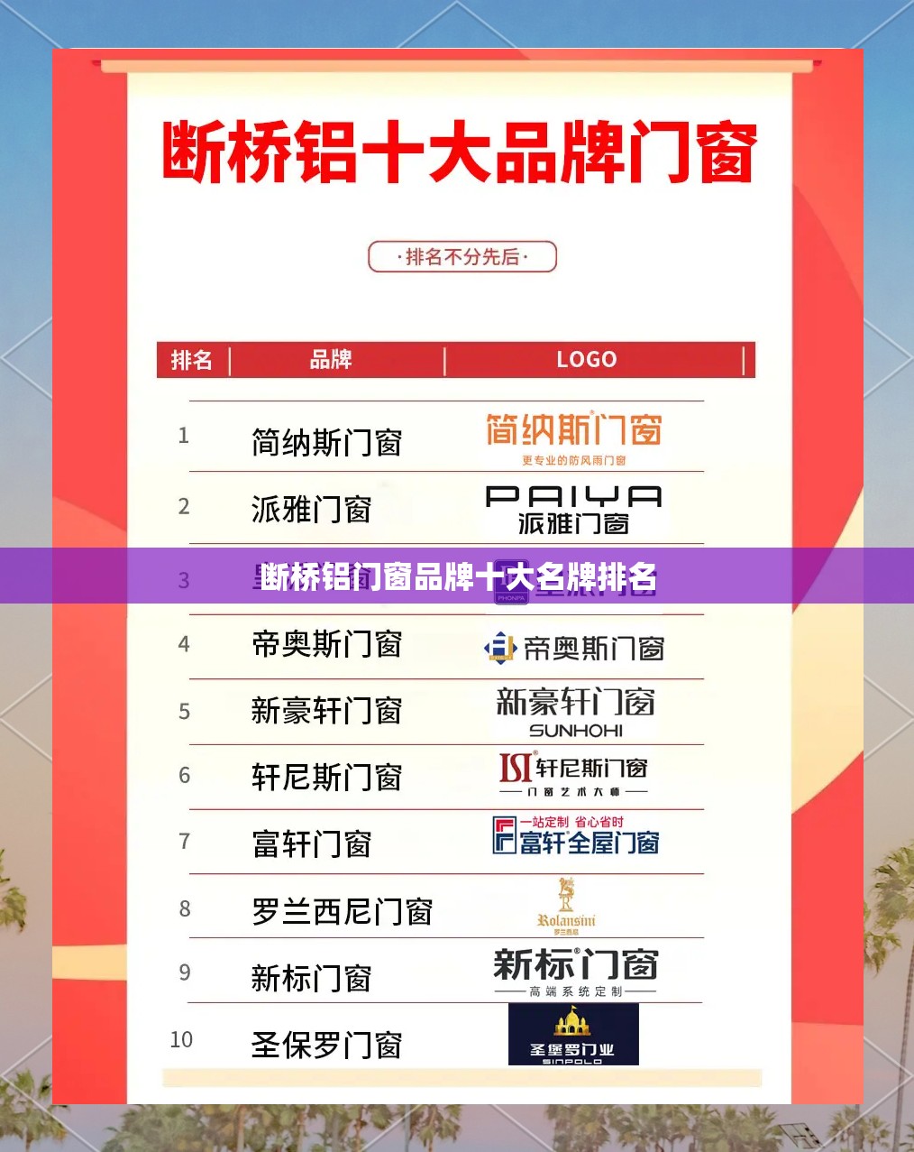 断桥铝门窗品牌十大名牌排名 断桥铝门窗品牌十大名牌排名