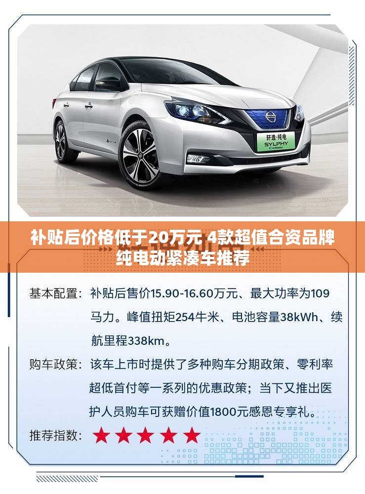 补贴后价格低于20万元 4款超值合资品牌纯电动紧凑车推荐