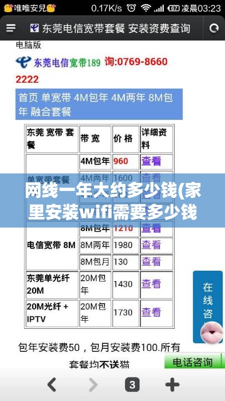 网线一年大约多少钱(家里安装wifi需要多少钱)