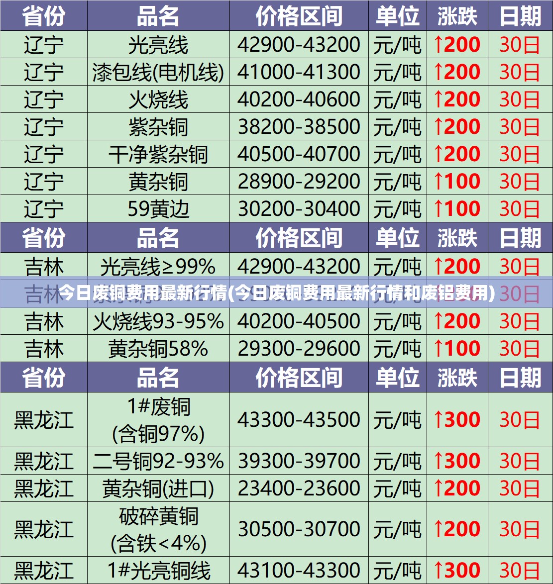 今日废铜费用最新行情(今日废铜费用最新行情和废铝费用)