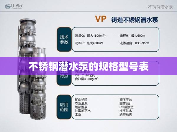 不锈钢潜水泵的规格型号表
